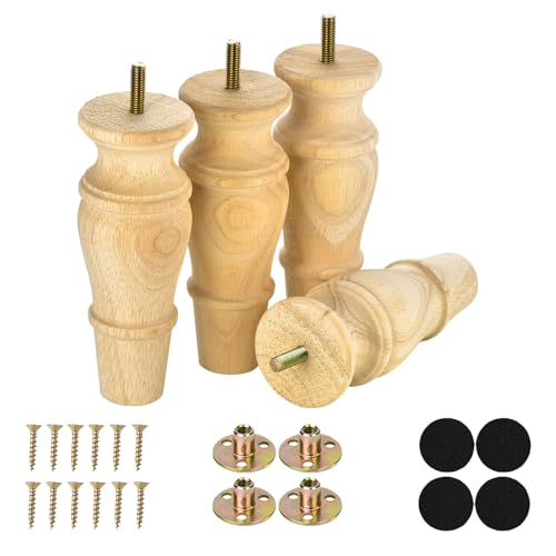 6 inch Wood Furniture Feet Set of 4, Unfinished Replacement Legs for Chair, Ottoman, Cabinet,Dresser,Mid Century Modern Legs Predrilled M8 Bolt Screw in - color: 6 Inch Unfinished