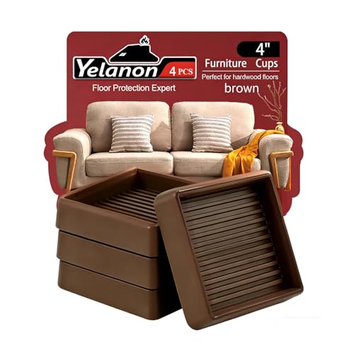Non Slip Furniture Pads for Hardwood Floors -Yelanon 4Pcs 4” Coasters Cups - color: 4pcs4"square Brown