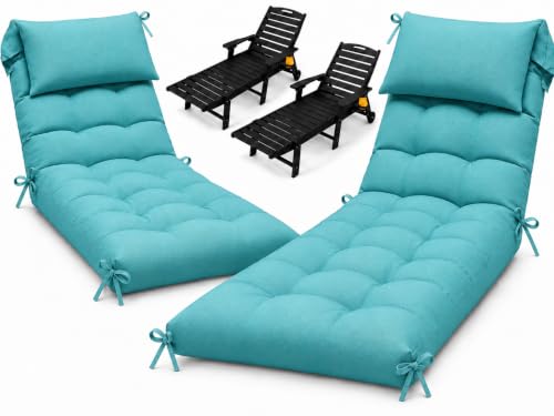 2 Pack 76 x 22 x 4.7" Waterproof Chaise Lounge Chair Cushion Outdoor Teal - color: Teal, size: 2 Pack