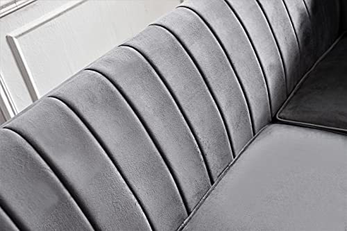 Container Furniture Direct Modern Luxury Velvet Couches for Living Room with High Density Foam, Soft Fabric Upholstery, Removable Cushions and Solid Wood Legs, 3 Piece Set Chair, Loveseat & Sofa, Grey - color: Grey, size: 3 Piece Set
