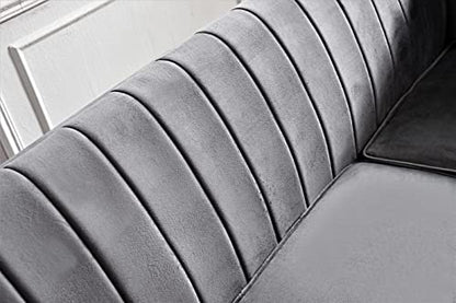 Container Furniture Direct Modern Luxury Velvet Couches for Living Room with High Density Foam, Soft Fabric Upholstery, Removable Cushions and Solid Wood Legs, 3 Piece Set Chair, Loveseat & Sofa, Grey - color: Grey, size: 3 Piece Set