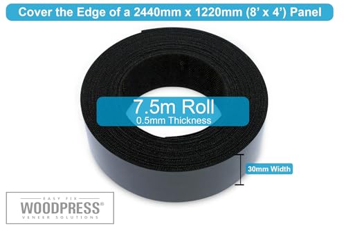 1 & 3/16" Black Matt Pre-Glued Melamine Edge Banding, 25 ft - size: Width: 1 & 3/16"