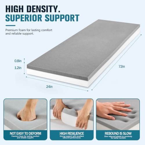 JOYWOO High Density Memory Foam Padding 72"x24"x2", Sofa Cushion & Chair Support Pad, Cut to Size Replacement for Thin Padding & DIY - size: 72x24x2"
