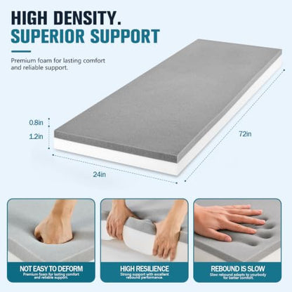 JOYWOO High Density Memory Foam Padding 72"x24"x2", Sofa Cushion & Chair Support Pad, Cut to Size Replacement for Thin Padding & DIY - size: 72x24x2"