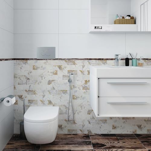 Vamos Tile 100-Pack Peel and Stick Backsplash Tile,3" x 6" PVC Subway Tile - color: Pandora Marble with Gold Veining