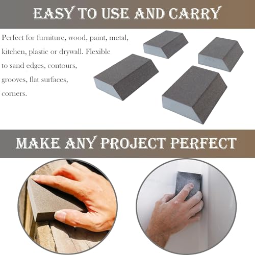 4 Pack 180 Grit Single Angle Sanding Sponge, Washable and Reusable Sanderpaper Hand Sanding Blocks for Wood Drywall Metal Home Sanding - style: 180 Grit