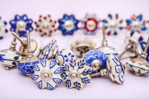 JGARTS Set of 25 Hand Painted Ceramic Cabinet Knobs Blue and White Decorative Drawer Pulls for Dresser, Kitchen Cabinets, Wardrobe, Cupboard, Furniture & Home Decor