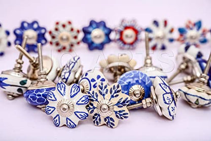JGARTS Set of 25 Hand Painted Ceramic Cabinet Knobs Blue and White Decorative Drawer Pulls for Dresser, Kitchen Cabinets, Wardrobe, Cupboard, Furniture & Home Decor