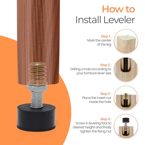 M8 Rubber Adjustable Furniture Leveler，8 Pack Leveling Feet Screws in Threaded, Feet Levelers Screw On Furniture Glide Leveling for Table, Chair, Furniture Legs - size: M8 Thread, 8 Pack