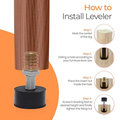 M8 Rubber Adjustable Furniture Leveler，8 Pack Leveling Feet Screws in Threaded, Feet Levelers Screw On Furniture Glide Leveling for Table, Chair, Furniture Legs - size: M8 Thread, 8 Pack