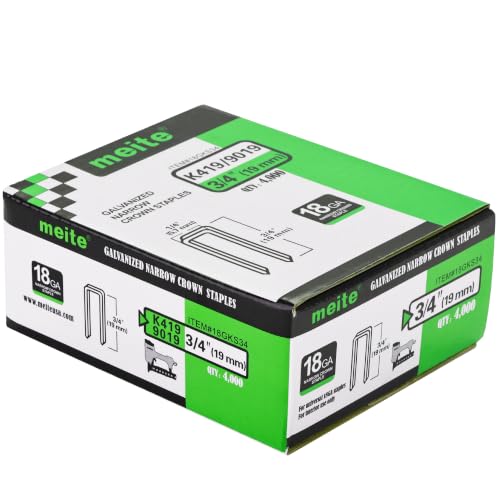 meite 18 Gauge 1/4-Inch Narrow Crown Staples, 3/4-Inch Length Heavy Duty Galvanized Upholstery Staples for Electric or Pneumatic Narrow Crown Staple Guns (4,000 PCS) - size: 3/4" Length, style: 1 Box