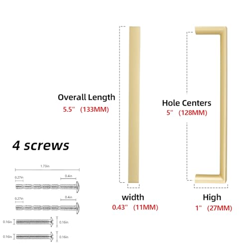 Brushed Gold Kitchen Cabinet Pulls 5 Inch 10 Pack - color: Brushed Gold, size: 5'' Hole Center(128mm)