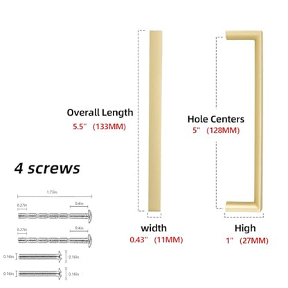 Brushed Gold Kitchen Cabinet Pulls 5 Inch 10 Pack - color: Brushed Gold, size: 5'' Hole Center(128mm)