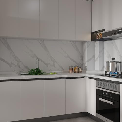 Marble Contact Paper White Peel and Stick for Kitchen Countertops - color: White and Silver, size: 31" x 157"