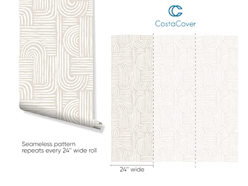 CostaCover Beige Boho Style Pell and Stick Wallpaper - Neutral Self Adhesive Modern Decor - Scandinavian Design Removable Temporary Wall Mural