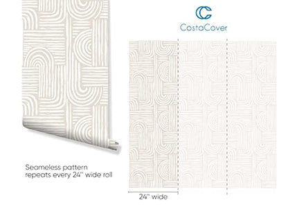 CostaCover Beige Boho Style Pell and Stick Wallpaper - Neutral Self Adhesive Modern Decor - Scandinavian Design Removable Temporary Wall Mural