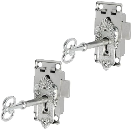 Antique Cabinet Lock, Nickel, 2.09x1.06 Inch, 2 Sets - color: Nickel B, style: Rectangular