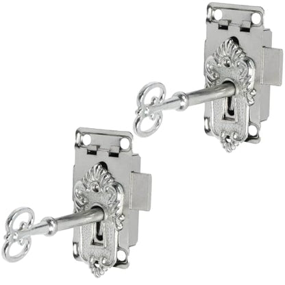 Antique Cabinet Lock, Nickel, 2.09x1.06 Inch, 2 Sets - color: Nickel B, style: Rectangular