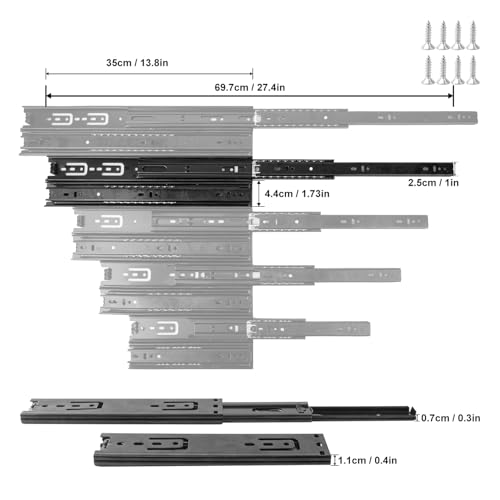 6 Pairs 14 Inch Black Full Extension Drawer Slides, Side Mount Drawer Slides with Screw, Ball Bearing File Cabinet Rails for Kitchen and Office Cabinet - size: 6 Pairs 14 Inch