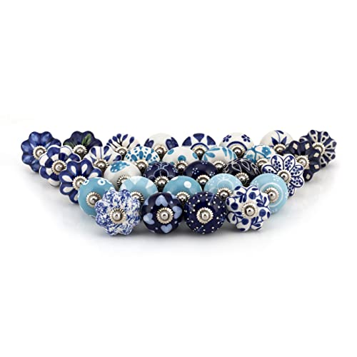 Craft Trade Ceramic Cabinet Knobs & Drawer Knobs – Kitchen Cabinet Hardware, Cupboard Handles, Dresser & Furniture Knobs – Decorative Handmade Pulls (Blue, Set of 30) - color: Blue, style: 30