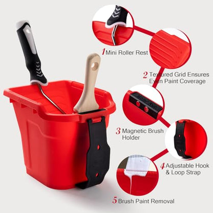 Mister Rui 4 Inch Paint Roller Kit, Hand Held Paint Bucket Kit with 24 Liners, 4" Roller Frame & Covers, 2" Brush, for DIY Home Painting Projects