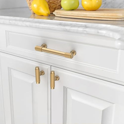 Amerdeco 10 Pack Champagne Bronze Knurled Cabinet Pulls 3-3/4 Inch(96mm) Hole Center Kitchen Cabinet Handles Drawer Pulls Cabinet Hardware ZH034 - color: Champagne Bronze, size: 3.75"/96mm Hole Center