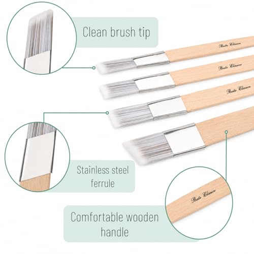 Bates- Detail Trim Paint Brushes, 4 Pack, 6/12/16/25mm, Angled Cutting-in Brushes with Wooden Handles & Synthetic Bristles for Precise Edging, Touch-Ups, Door Frames, Baseboards & Painting Projects