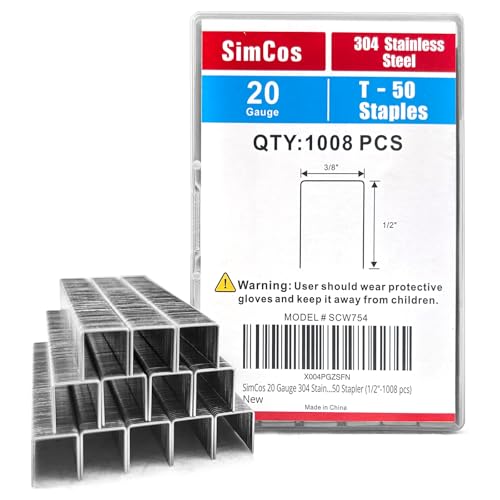 20 Gauge 304 Stainless Steel T/50 Staples, 3/8" Crown, 1/2" Leg - size: 1/2"--1008 pcs