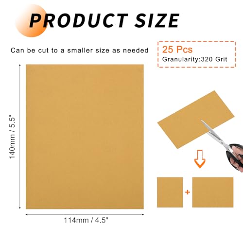 25 Pcs 320 Grit Sandpaper 4.5 x 5.5 Inch Sand Paper Alumina Gold - size: 4.5 x 5.5 Inch(320 Grit)