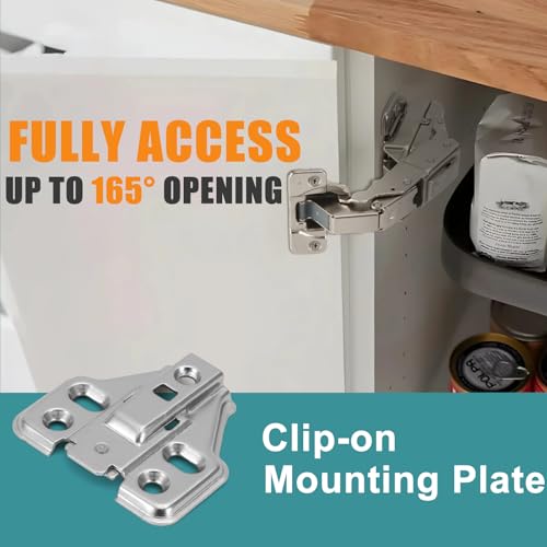 HBL' 2 Pack 165 Degree Soft Close Cabinet Hinges, Half Overlay Kitchen Cabinet Hinges, Concealed European Hinges for Lazy Susan, Pie Corner Cabinet, Open Widely and Easy Access - size: 165° Half Overlay