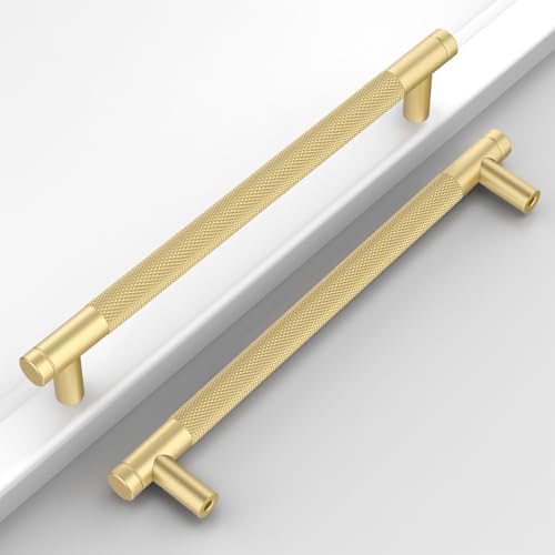 10 Pack 7"(177mm) Brushed Gold Cabinet Pulls Knurled Kitchen Cabinet Handles Drawer Pulls Cupboard Hardware for Cabinets - color: Brushed Gold, size: 7"/177MM Hole Center