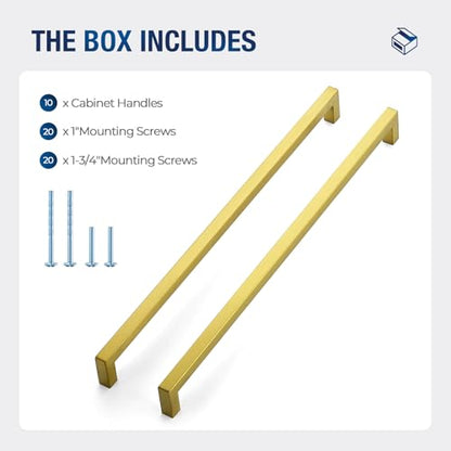 JOY DECOR Gold Cabinet Handles Square Cabinet Pulls, 15 Inch CC, 10 Pack - size: 15 Inch Hole Center