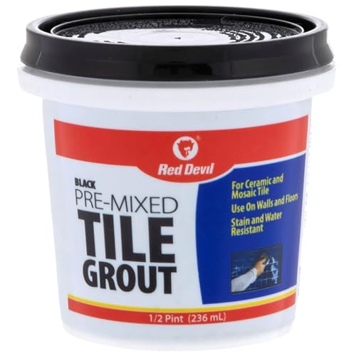 Red Devil 042260 Pre-Mixed Tile Grout - Professional Quality, Excellent Adhesion, Ideal for Wall & Floor Use - 1/2 Pint, Black, Made in USA - color: Black, size: 1/2 Pint, style: 1 - Pack