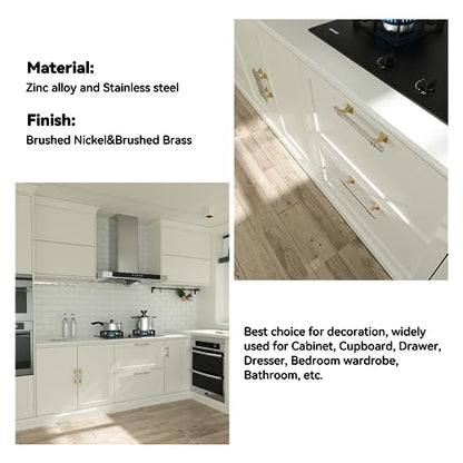 25 Pack 5 Inch Brushed Nickel and Gold Cabinet Pulls - color: Brushed Nickel & Matte Gold, size: 5 inch (128mm) Hole Center Pull
