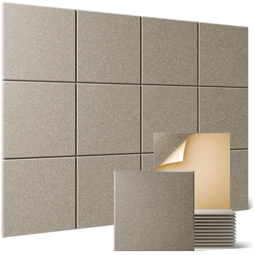 Sonicism 12 Pack Acoustic Wall Panels with Self-Adhesive, 12" X 12" X 0.4" Sound Proof Foam Panels, Decorative Soundproof Wall Panels, Sound Proof Absorbing Tiles for Home & Offices, Camel - color: Camel, size: Flat Panels (12 Pack)