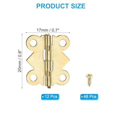 PATIKIL Small Jewelry Box Hinges 3/4 Inch, 12 Pack 90-Degree Mini Butterfly Hinges Jewelry Box Hardware with 48 Screws for Cabinet Wooden Box Drawer Craft, Gold - color: Gold