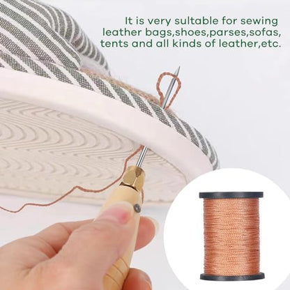 3-Spool Nylon Thread Kit - Each 80 Yards, Includes Sewing Awls & Needles for Hand Sewing, Upholstery & Leather Repair, Brown - color: Brown