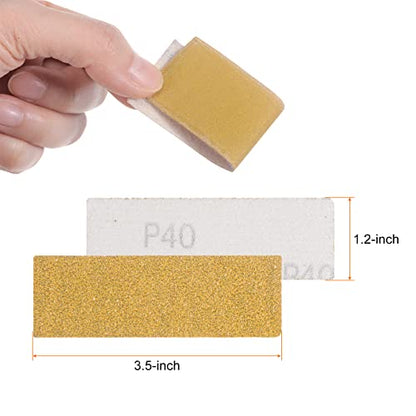 HARFINGTON 50pcs Micro Sander Paper 40 Grit 3.5x1.2 Inch Mini Sanding Sheets Strips Hook Loop Sandpapers for Wood Metal Small Projects Tight Spaces Polish Work - size: 3.5 x 1.2 inch