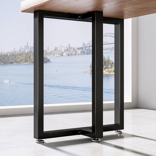 Giantjellies T Shape Heavy Duty Metal Table Legs Set of 2, 28" H×24" W Black Table Legs with Adjustable Foot Pads, 1000LBS Load Capacity for Desk Dining Bench - color: T-shape, size: 28"H24"W