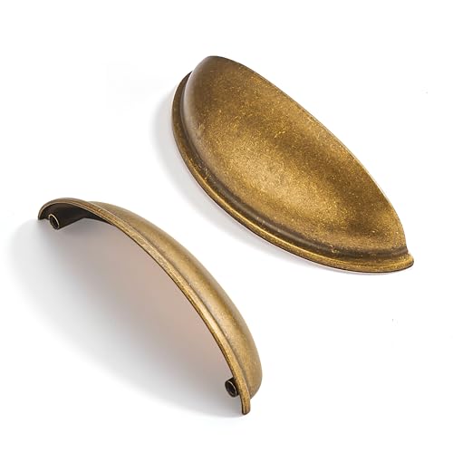 2 Pack 4" Drawer Pulls Antique Brass Cabinet Cup Pulls Kitchen Hardware Cabinet Handles Drawer Handles Knobs 4 inch (102mm) Center to Center - color: Antique Brass, size: 4 inch Hole Center, style: 2 Pack
