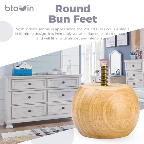 2 inch /5cm Solid Wood Furniture Legs,4Pcs Varnish Small Round Sofa Legs,Minimalist Modern Wooden Replacement Bun Feet with M8 Bolt &Mounting Plate for Bed Couch Dresser Cupboard Cabinet Ottoman - color: Varnish