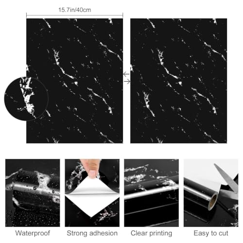 Glossy Black Marble Contact Paper for Countertops Peel and Stick Wallpaper - color: Black, size: 15.7" x 78.7"