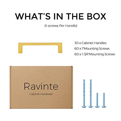 Ravinte Brushed Brass Solid Pulls Cabinet Handles 4 Inch 30 Pack - size: 4 Inch Hole Center