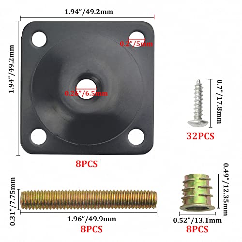 WMYCONGCONG 8 Sets Leg Mounting Plates 11 Degree Angled, Furniture Leg Plate Attachment T-Plate Industrial Strength 5/16" (M8) Heavy Duty Sofa Legs with Hanger Bolts Screws for Couches Seats (Black)