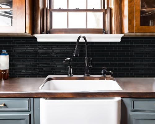 Black Peel and Stick Backsplash 3D Self Adhesive Wall Tile 10 Sheet - color: Black