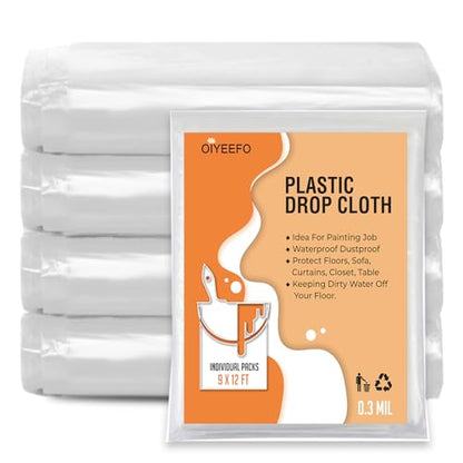 5 Pcs 9x12ft Plastic Drop Cloths for Painting, Plastic Tarp Waterproof Dustproof Multi-Purpose Furniture Cover Floor Wall Protection Film