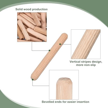 uxcell 60 Pcs Wooden Dowel Pins 6x50mm(0.24x1.97) Fluted Beveled Ends Wood Dowel Pegs Dried Hardwood for Woodworking Furniture Shelf - size: 6x50mm