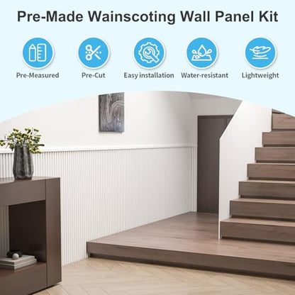 Art3d 79.3 x 40.7 Inch Beaded Wainscoting Wall Panel, 22.38 sq.ft, White - color: White, size: 79.3"x40.7"