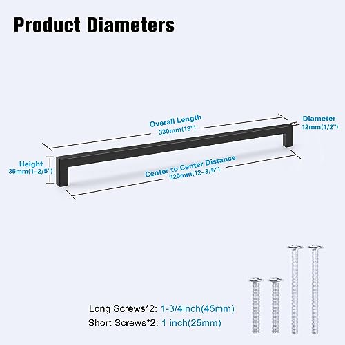 KNOBWELL 20 Pack| 320mm Black Drawer Pulls, 12-3/5 inch Stainless Steel Long Cabinet Pulls, Matte Black Handles for Kitchen Cabinet, Dresser Drawer, Cupboard, Wardrobe and Chest - color: Matte Black, size: Hole Center:12-3/5 inch(320mm)