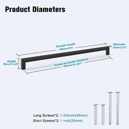 KNOBWELL 20 Pack| 320mm Black Drawer Pulls, 12-3/5 inch Stainless Steel Long Cabinet Pulls, Matte Black Handles for Kitchen Cabinet, Dresser Drawer, Cupboard, Wardrobe and Chest - color: Matte Black, size: Hole Center:12-3/5 inch(320mm)